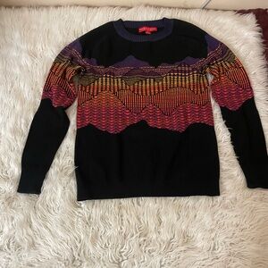 Ladies Krimson Clover ski crew sweater black with jewel tones mountain print